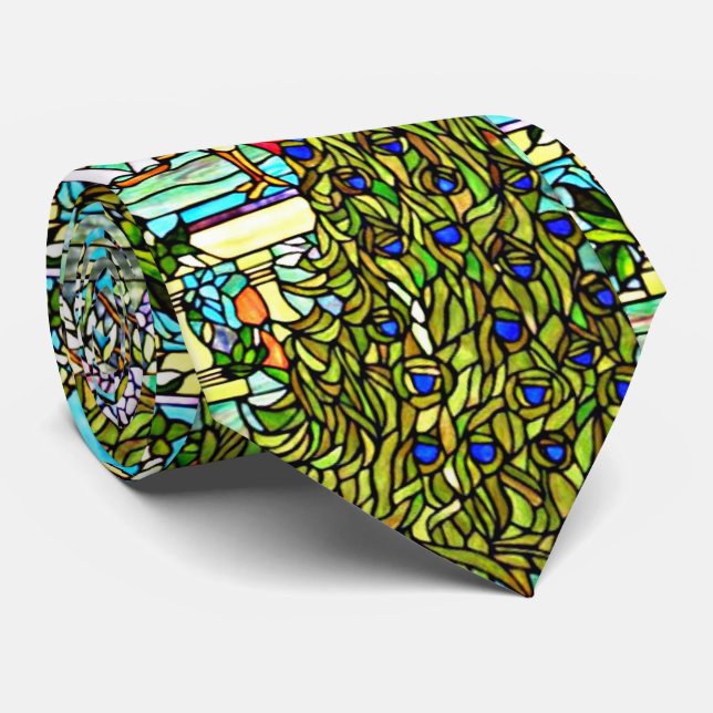 Cravate Art Nouveau Tiffany Vitre en verre tendu Peacock (Roulé)
