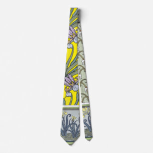 Cravate Art Nouveau vintage, Jardin Iris Fleurs