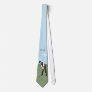 Cravate Art vintage décoré d'un monogramme de golf de