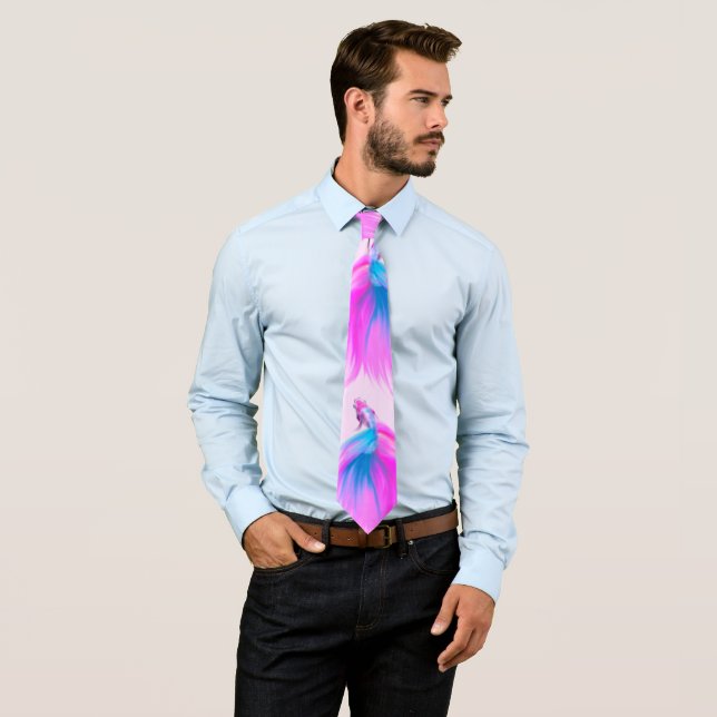 Cravate Artsy Girly Neon rose bleu peint Betta Poisson (En situation)