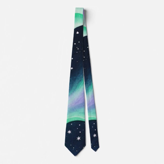 Cravate Aurora Borealis, motif vert et violet (Devant)