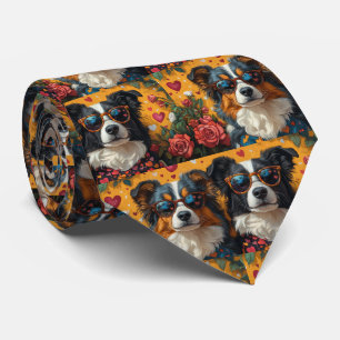 Cravate Australian Shepherd Heart Roses Saint-Valentin