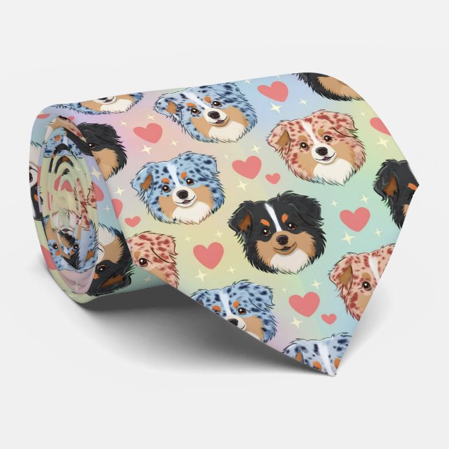 Cravate Australian Shepherd Valentine Hearts Pattern Dog (Roulé)