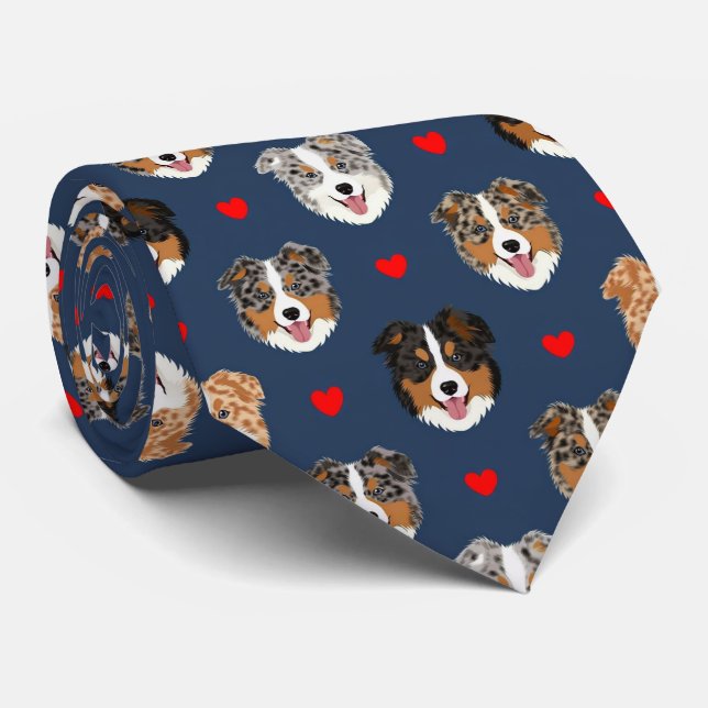 Cravate Australian Shepherd Valentine Hearts Pattern Dog (Roulé)