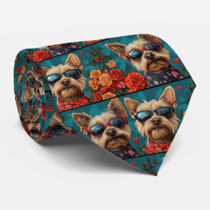 Cravate Australian Terrier Heart Roses Saint-Valentin