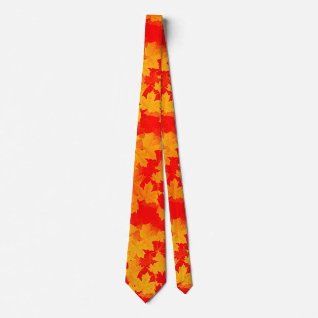 Cravate Automne Rouge et Feuille d'or Motif (Devant)