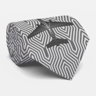 Cravate Avion d'art déco, graphite et gris argenté