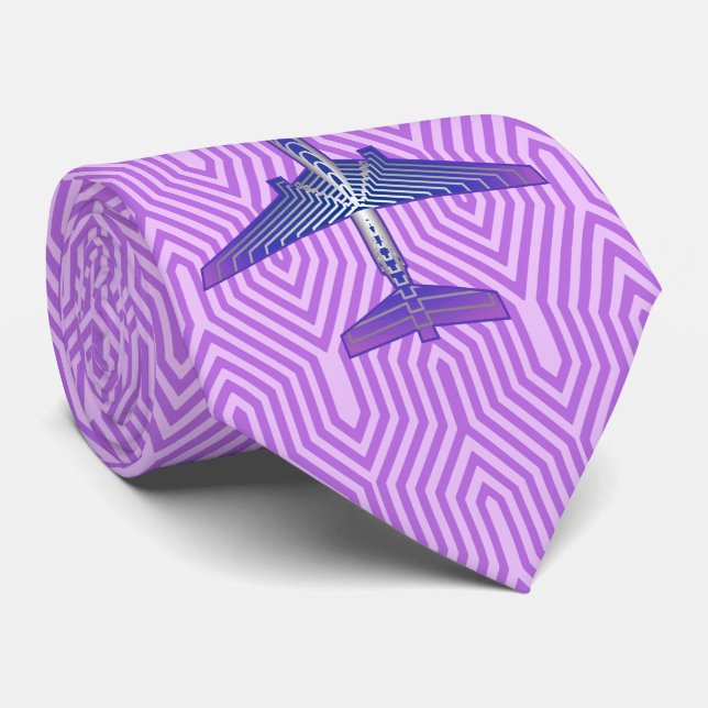 Cravate Avion d'art déco, gris pourpre et argenté violet (Roulé)