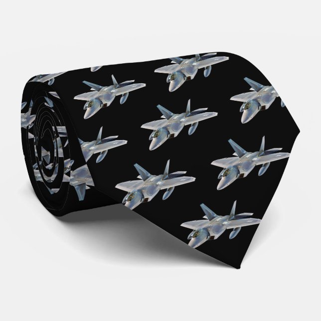 Cravate Avion de chasse de F-22 Raptor sur le noir (Roulé)