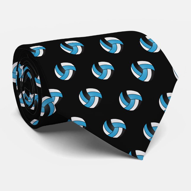 Cravate Baby Blue, White and Black Volleyball (Roulé)