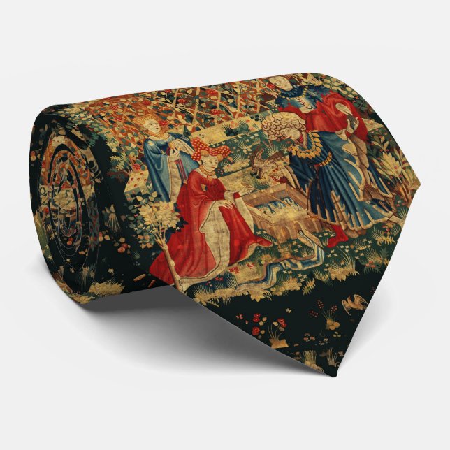 Cravate BAIN FALCONS BAIN Bleu Rouge Tapisserie médiévale  (Roulé)