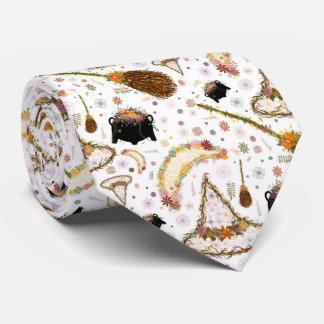 Cravate Balai floral de Halloween ensorcelé & chapeau de s
