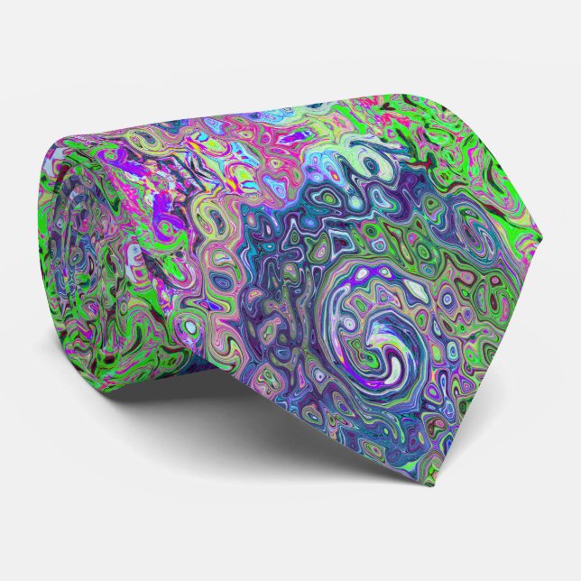 Cravate Balayage Abstrait marbré vert et violet de chaux (Roulé)