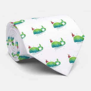 Cravate Baleine à eau mignonne avec chapeau de Santa