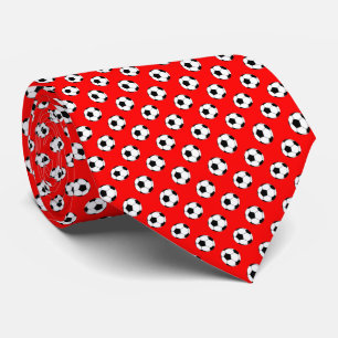 Cravate Balles de football noir et blanc sur fond rouge