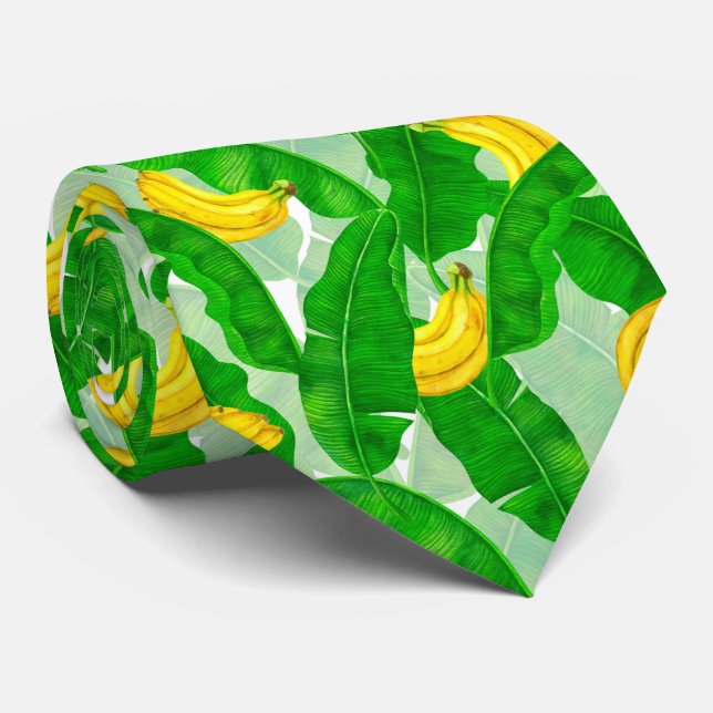 Cravate Bananes et aquarelle feuille (Roulé)