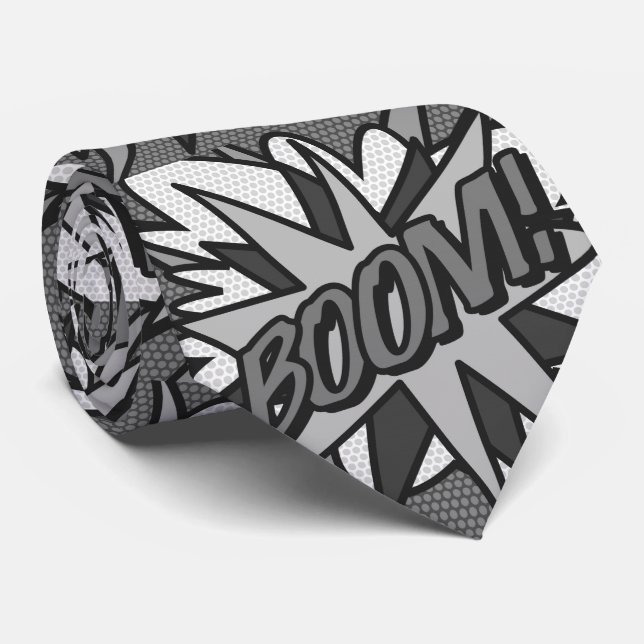 Cravate Bande dessinée noir et blanc Pop Art BOOM Superher (Roulé)