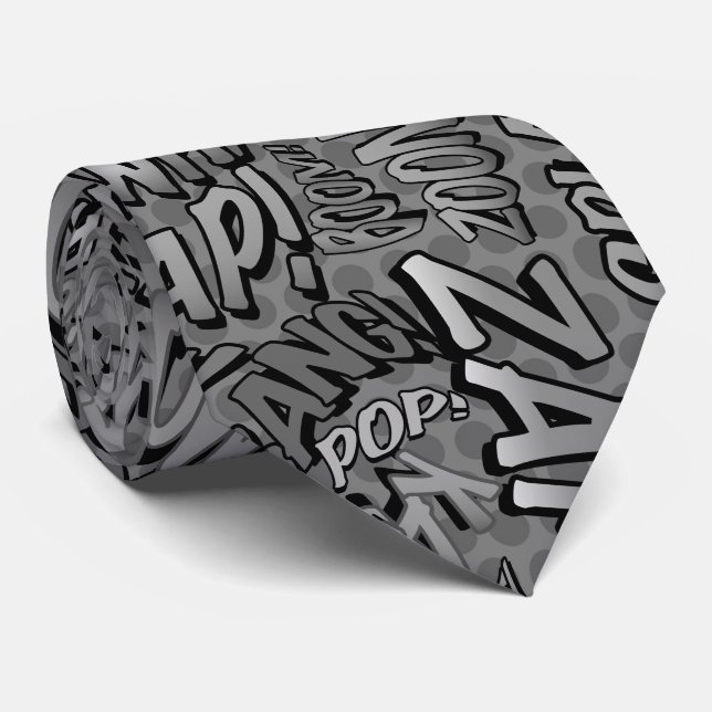 Cravate Bande dessinée noir et blanc Pop Art Superhero (Roulé)