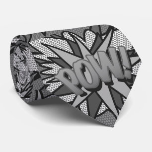 Cravate Bande dessinée Pop Art POW Super-héros noir et bla