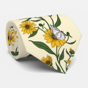Cravate Bande florale Sunroot sur blanc cassé