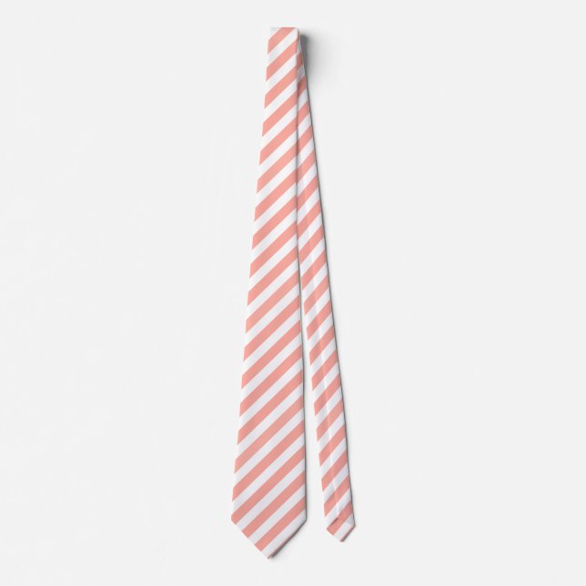 Cravate Bandes de bonbons corail et blanc (Devant)