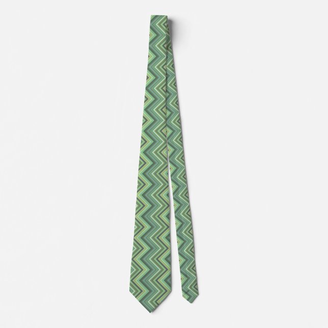 Cravate Bandes de zigzag vert olive (Devant)