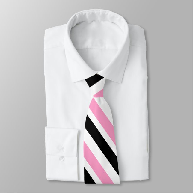 Cravate Bandes diagonales blanches roses (Attaché)