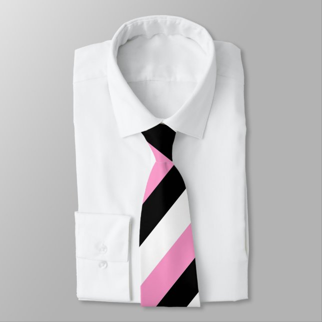 Cravate Bandes noires, blanches et roses (Attaché)