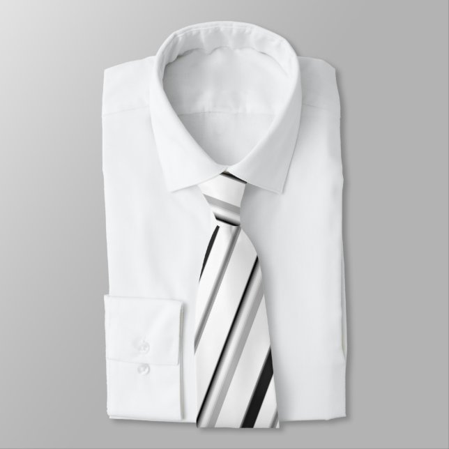 Cravate Bandes noires et grises sur un cadeau blanc (Attaché)