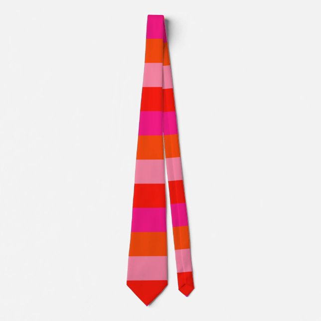 Cravate Bandes roses chaudes et orange brillantes (Devant)