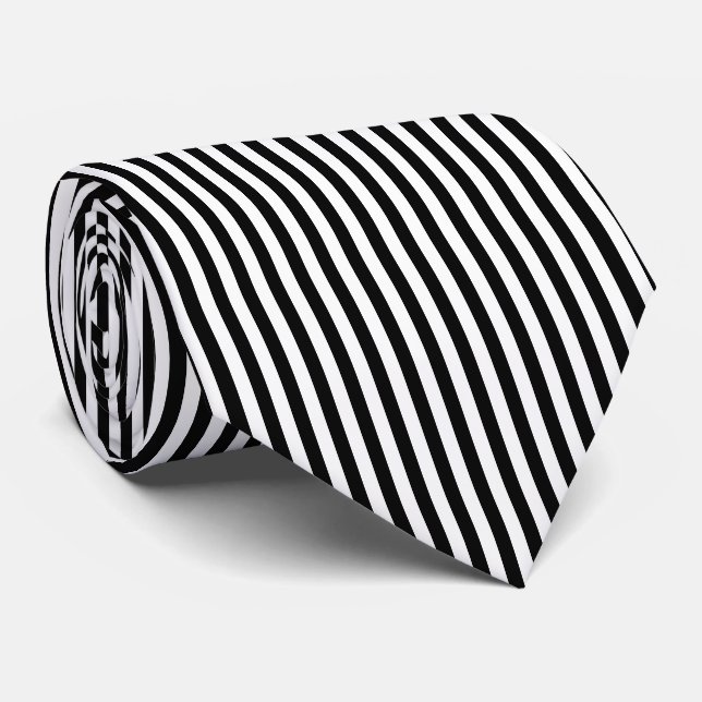 Cravate Bandes verticales de taille moyenne noire et blanc (Roulé)