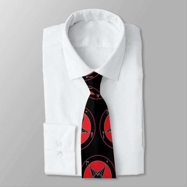 Cravate Baphomet rouge noir et gris (Attaché)