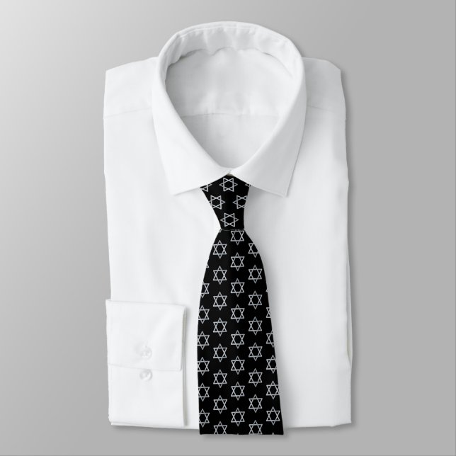 Cravate Bar Mitzvah Black Faux Silver Boy Star de David (Attaché)