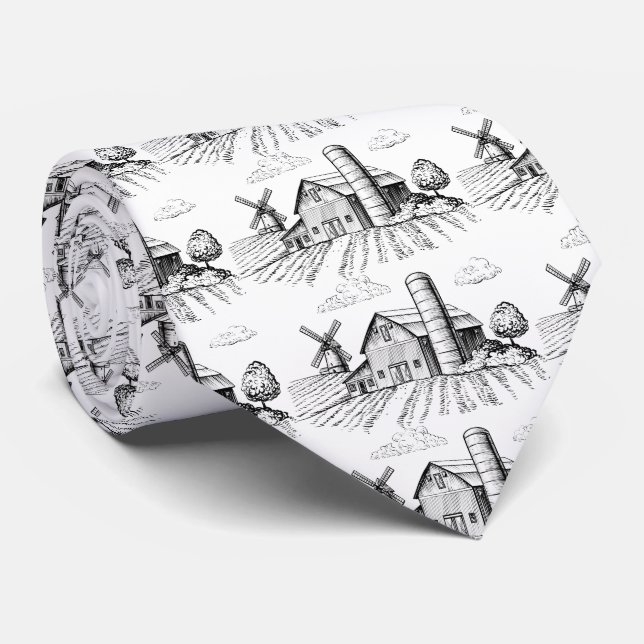 Cravate Barn Windmill Farm Sketch Motif hommes (Roulé)