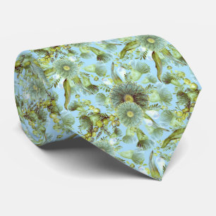 Cravate Bataille bleue vintage et Eucalyptus