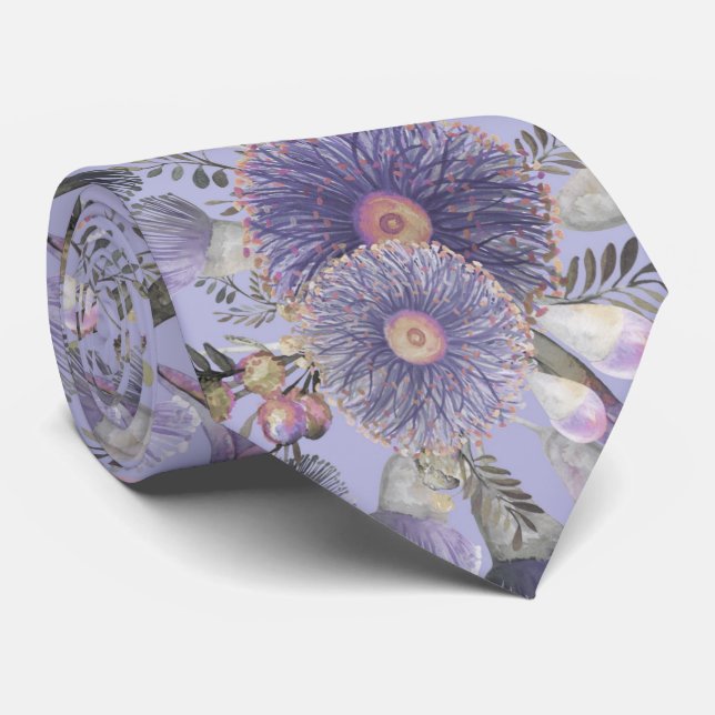 Cravate Bataille de Mauve romantique et Eucalyptus (Roulé)