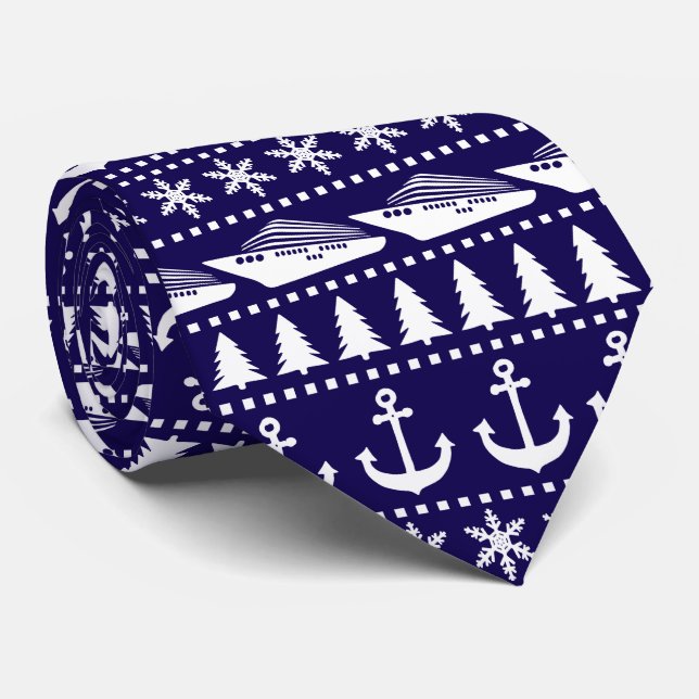 Cravate Bateau de croisière de Noël Motif bleu (Roulé)