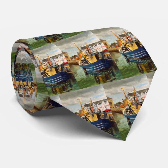 Cravate Bateau de pêche au port (Roulé)