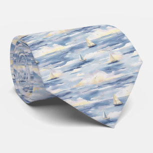 Cravate Bateaux à voile de rêve Motif d'aquarelle océaniqu