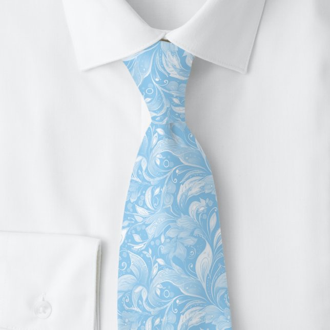 Cravate Batik Botanique Bleu Bébé (Créateur téléchargé)
