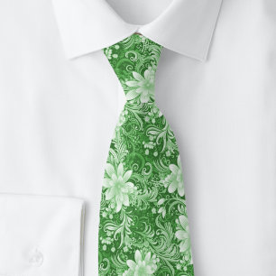Cravate Batik floral vert forêt