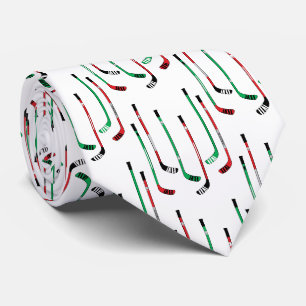 Cravate Bâtons de Noël de hockey rouge et vert