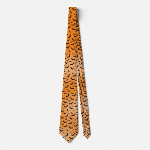 Cravate Bats noirs d'Halloween Orange BG Motif aléatoire