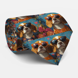 Cravate Beagle avec coeur Roses Saint-Valentin
