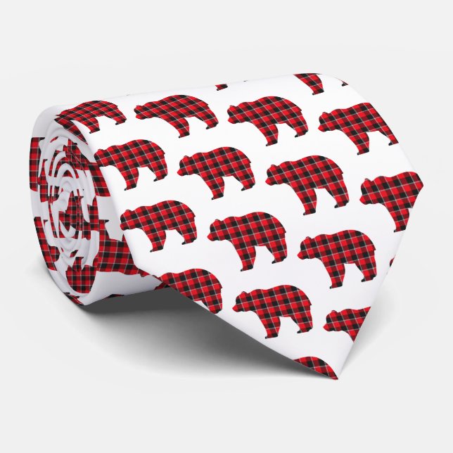 Cravate Bear Shaped Plaid Red Black Buffalo Neck Tie (Roulé)