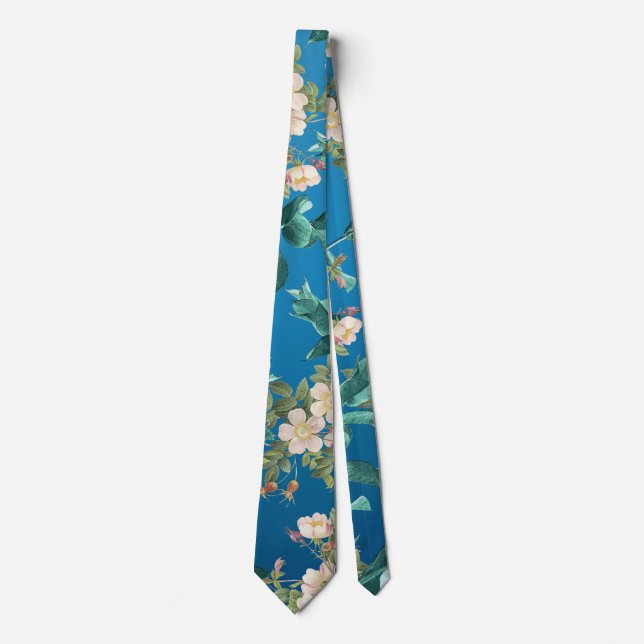 Cravate Beau Océanique Bleu Floral et Botanique Chic (Devant)
