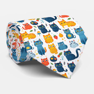 Cravate Beaux chats kawaii, jouer avec des jouets blanc ba