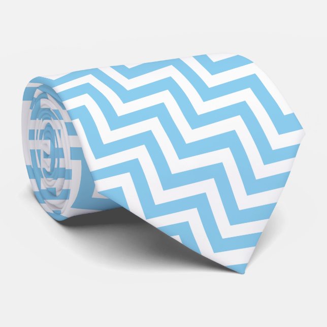 Cravate Bébé Bleu et Blanc Grand Taille Diagonal Chevron (Roulé)