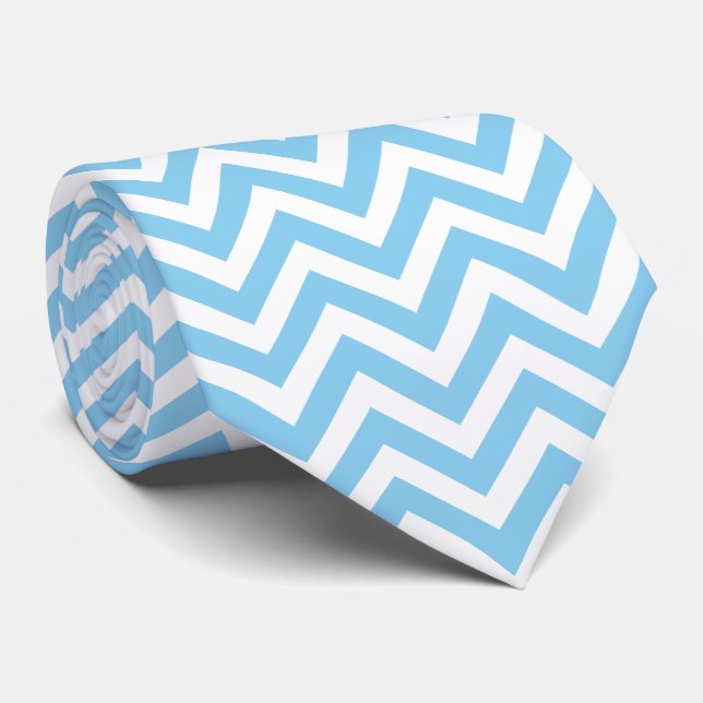 Cravate Bébé Bleu et Blanc Grand Taille Horizontal Chevron (Roulé)