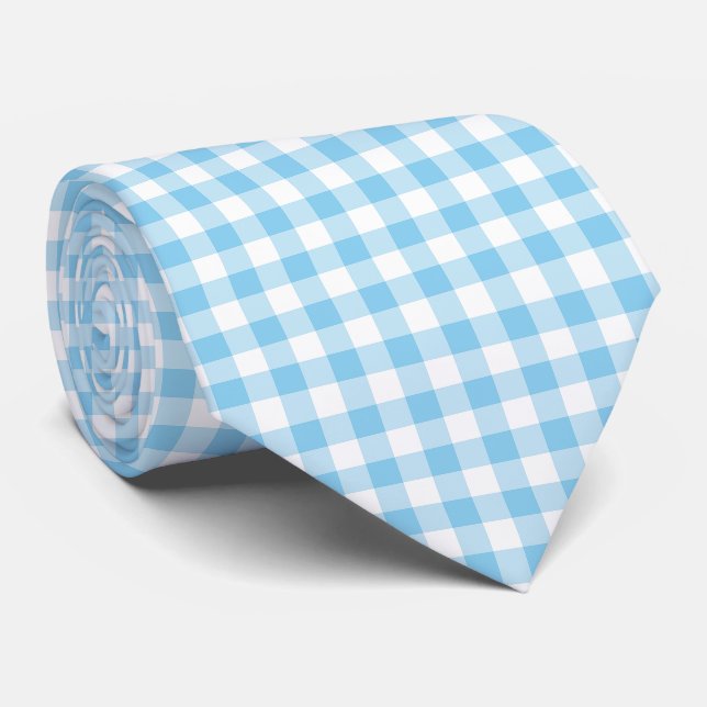 Cravate Bébé Bleu et Blanc Grande taille En vichy Chèques (Roulé)